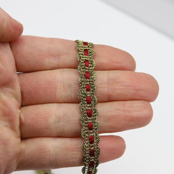 Gold Tone Lace Choker - Adjustable Choker 12.5' - 15' inch Red and Gold choker - Picture 10 of 11